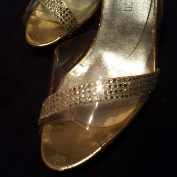 PRIVATE COLLECTION ♡ Gorgeous Gold|Clear Embellished Bling Slingback Heels 5.5 - Picture 13 of 13